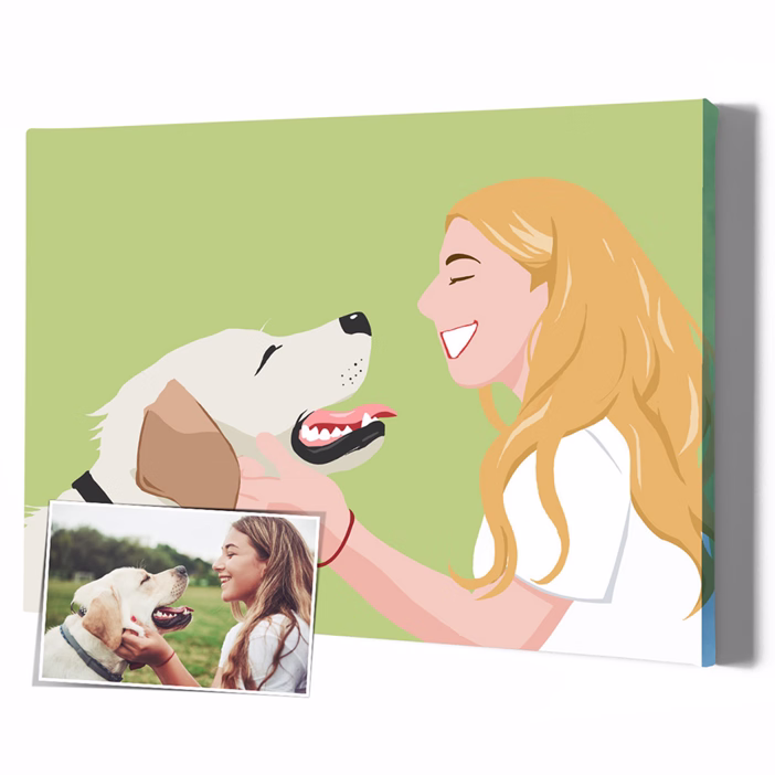 Pop-Art Leinwand Frau mit Hund als personalisiertes Cartoon-Geschenk