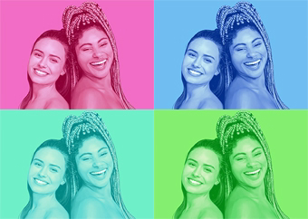 Zwei Frauen im Pop-Art-Stil in vier leuchtenden Farben als personalisiertes Geschenk