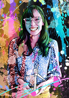 Pop-Art Porträt einer Frau mit bunten Farbspritzern im Warhol-Stil