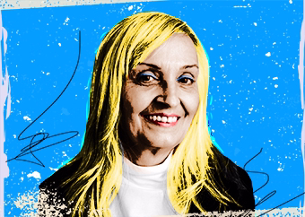 Pop-Art-Porträt einer Frau im Warhol-Stil auf blauem Hintergrund