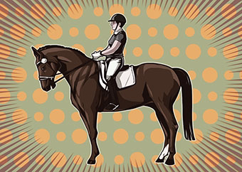 Pop-Art Illustration Reiterin auf Pferd mit Helm und weißer Reithose