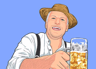 Pop-Art Mann in Tracht mit Bierkrug auf blauem Hintergrund