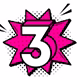 Pink-weißer Comic-Knall mit Zahl 3 – Schritt drei