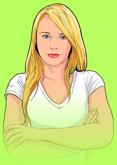 Pop-Art Illustration einer Frau mit verschränkten Armen auf gelbgrünem Hintergrund